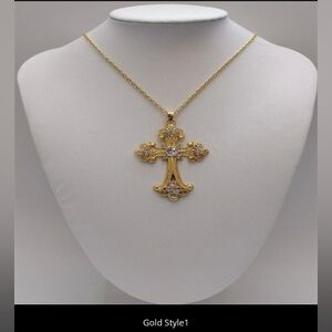 Large Detailed Rhinestone Cross Jewel Necklace Goth Punk Jewellery Fashion Charm